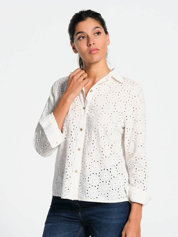 Women's long sleeve embroidery shirt for wholesale by J&JOY