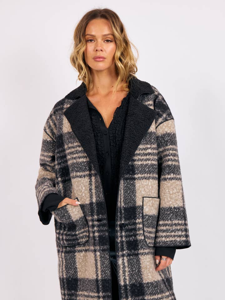 Sabrina Double Faced Plaid Coat : BLACK MULTI for wholesale by Sage The Label