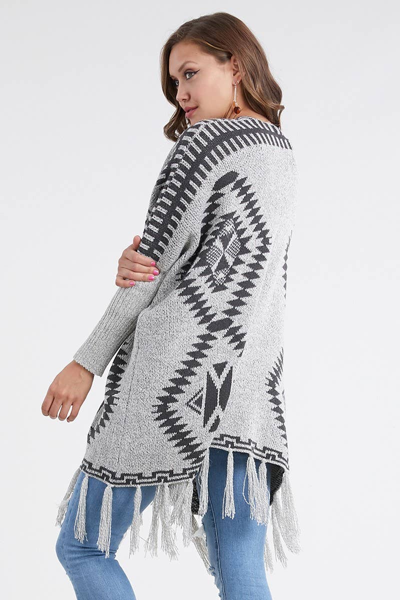 Oceanus Apparel - Vente Cardigan – femme - OUG10622-SP Cardigan en tricot poncho tribal à franges3