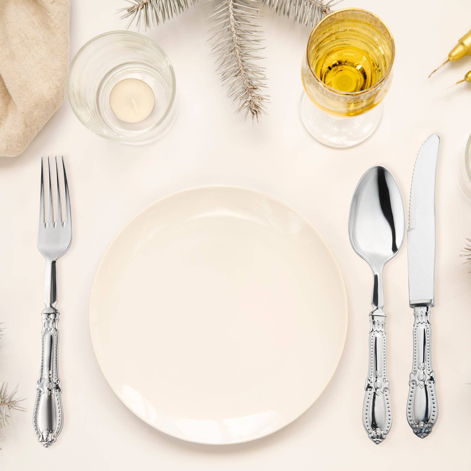 Smarty had a Party - Wholesale Disposable Tableware Pack - Silver Baroque Disposable Plastic Dinner Forks - 10 pcs6