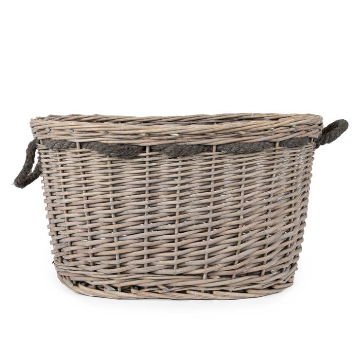 Set of 2 Oval Log Basket - Grey Wash 1PK for wholesale by Candlelight Products Ltd