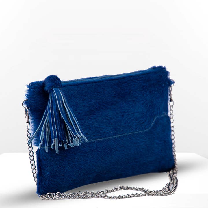 CAMELLIA CLUTCH BAG - cowhide leather (blue) for wholesale by Elyousah Paris ,société SAROU