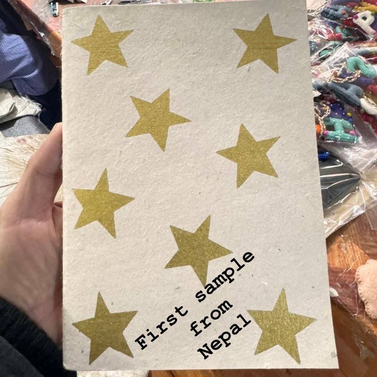 Luna-Leena  - handmade in Nepal - Wholesale Notebook - notebook A5 - stars print gold - handmade eco paper2