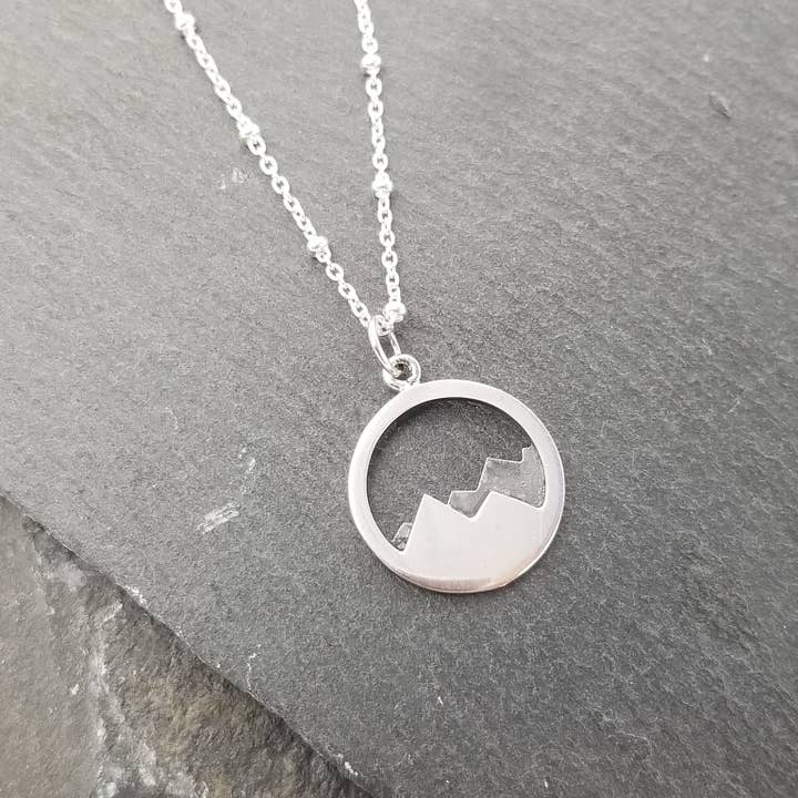 Mountains sterling Silver Circle Small 18" Necklace for wholesale by Elizabeth Jewelry