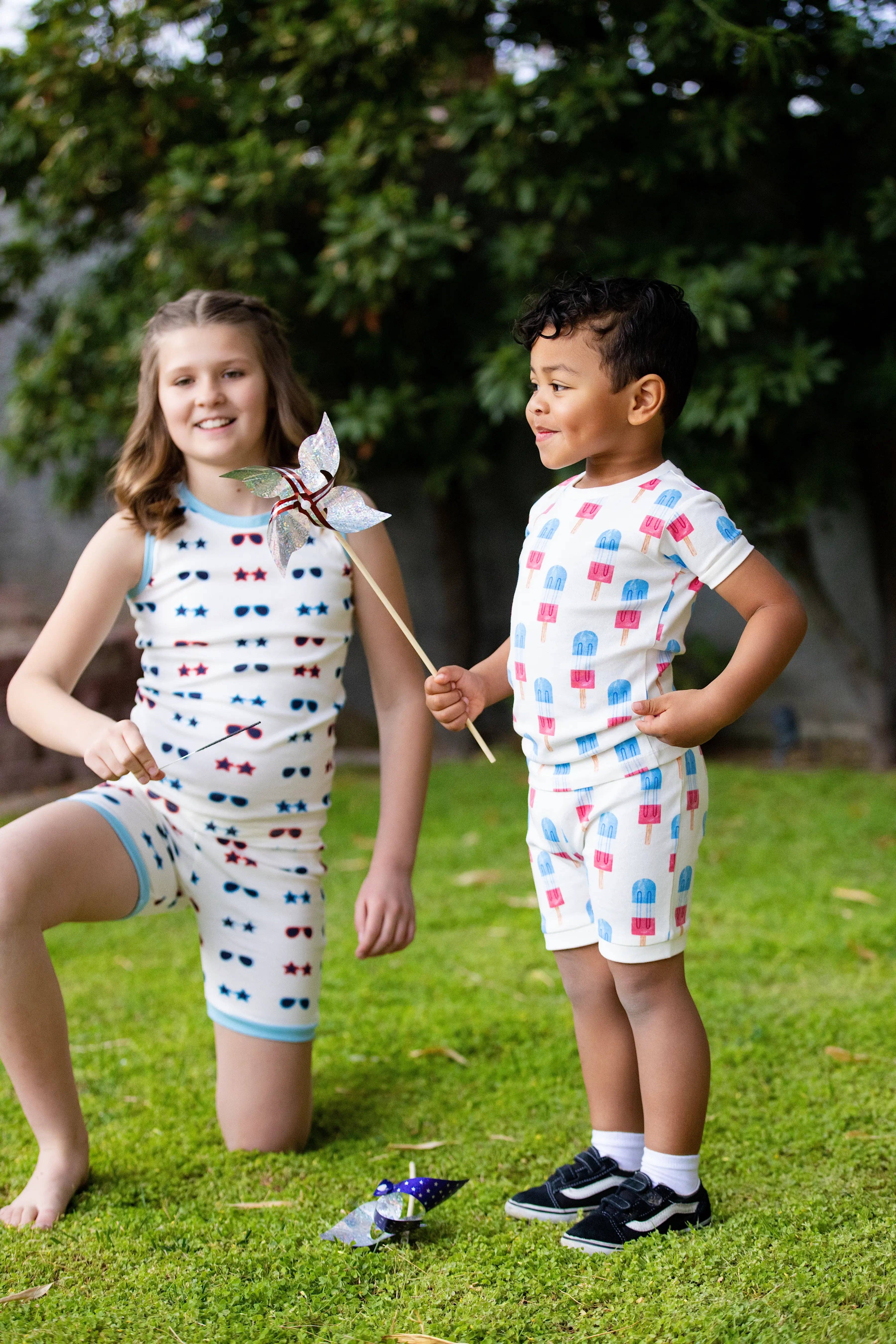 Monica + Andy - Wholesale Sleepwear Set - Kids - 4th of July Two-Piece Shorty Pajama Set_Americana Ice Pops4
