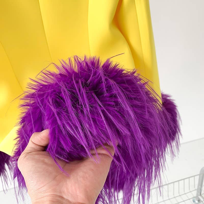 Giallo BL045 Runway Fashion Blazer da donna con piume dritte in vendita all'ingrosso su Faire6