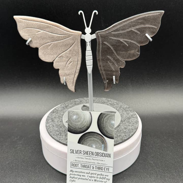 Silver sheen obsidian butterfly wing w/ stand G721D for wholesale by The 7 Directions