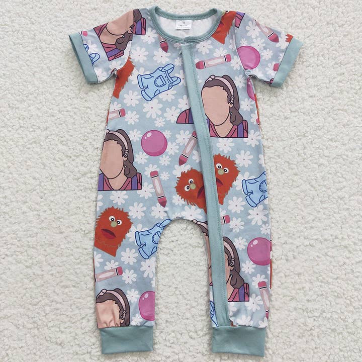 Aier Wholesale - Wholesale Jumpsuit - Baby - Baby Girls Blue Teacher Zip Rompers