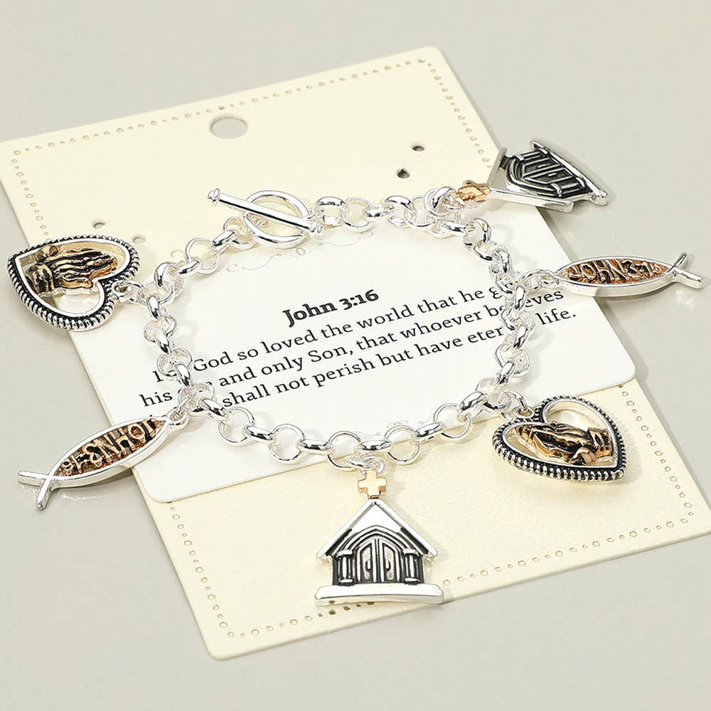Sensibling Corp. - Wholesale Charm/Dangle Bracelet - JOHN 3:16 Religious Message Church Heart Praying Hand Faith Charm Station Toggle Bracelet0