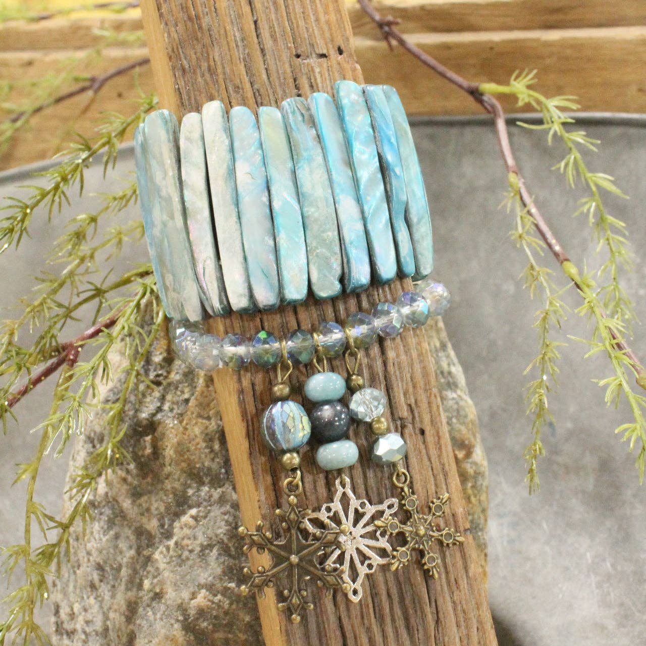 The Primitive Peddler, Inc. - Wholesale Charm/Dangle Bracelet - Snowflakes Falling Shades Of Blue Bracelet Set0