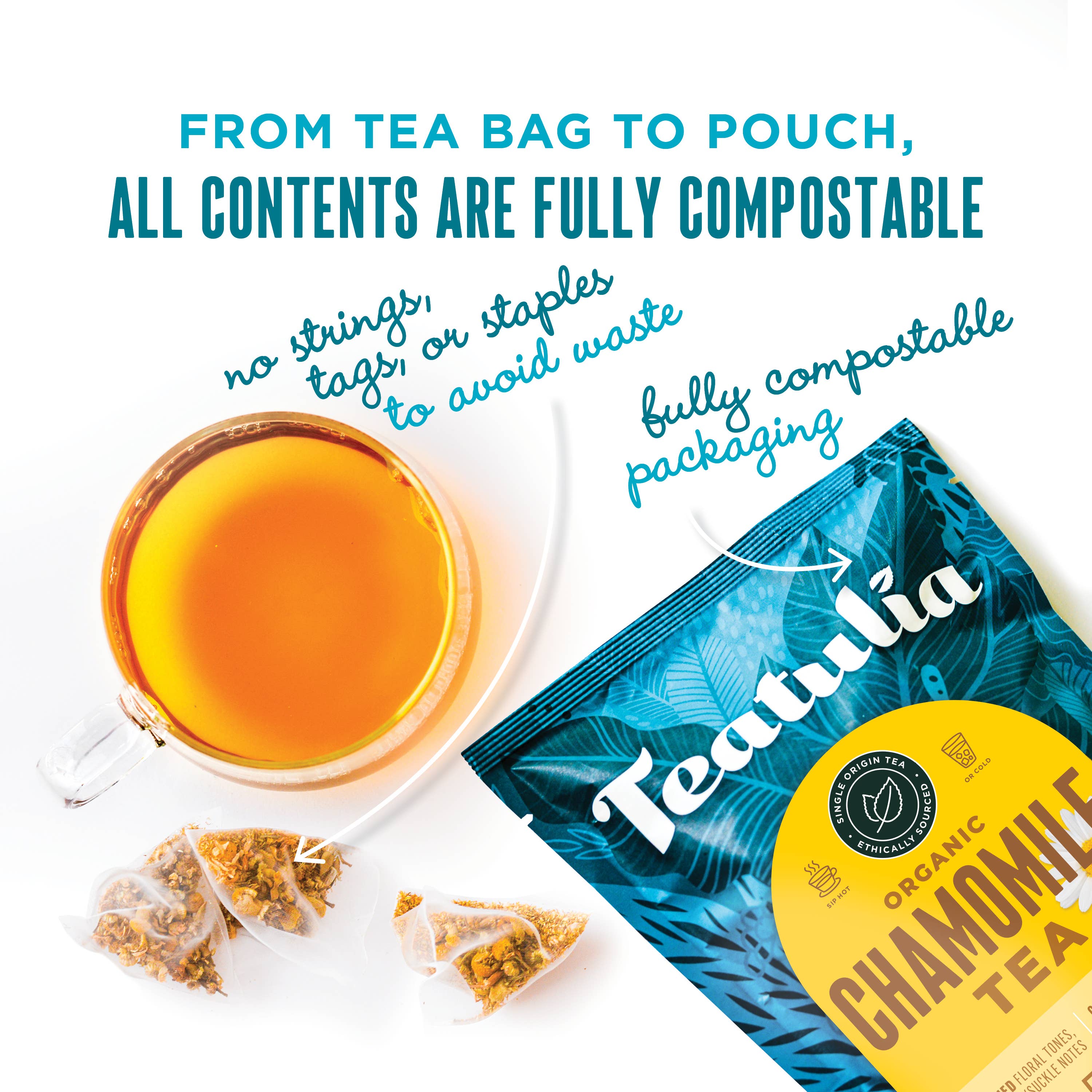 Teatulia Organic Teas - Vente Sachets de thé - Thé à la camomille 50 ct en vrac Pyramide Bio Sachets4