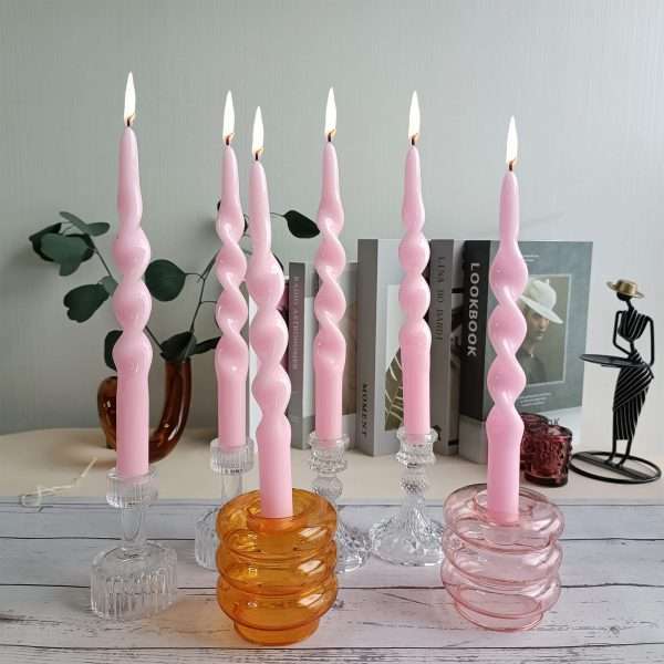 Candles Meta - Vente Bougies/bougeoirs coniques - Paquet de 2 bougies de Noël roses effilées faites à la main en spirale de 10 pouces1