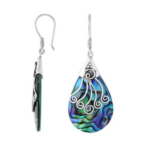 AE-1120-AB Boucles d'oreilles longues en forme de goutte en argent sterling avec coquille d'abalone pour collections en gros pour la vente par Bali Designs
