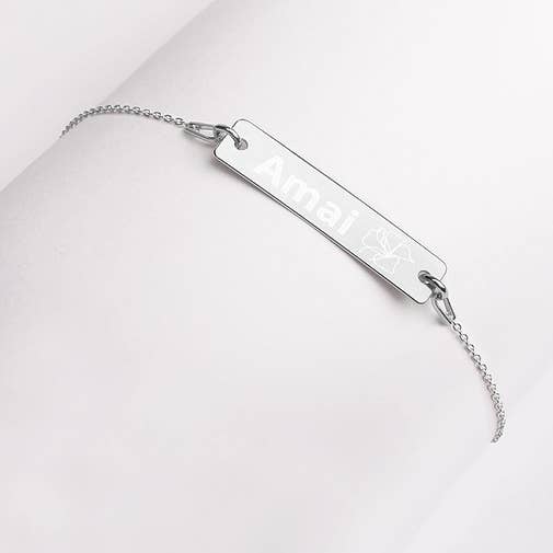 Engraved Silver Bar Chain Bracelet - Amai (Mother) for wholesale by Roots by Chakaras