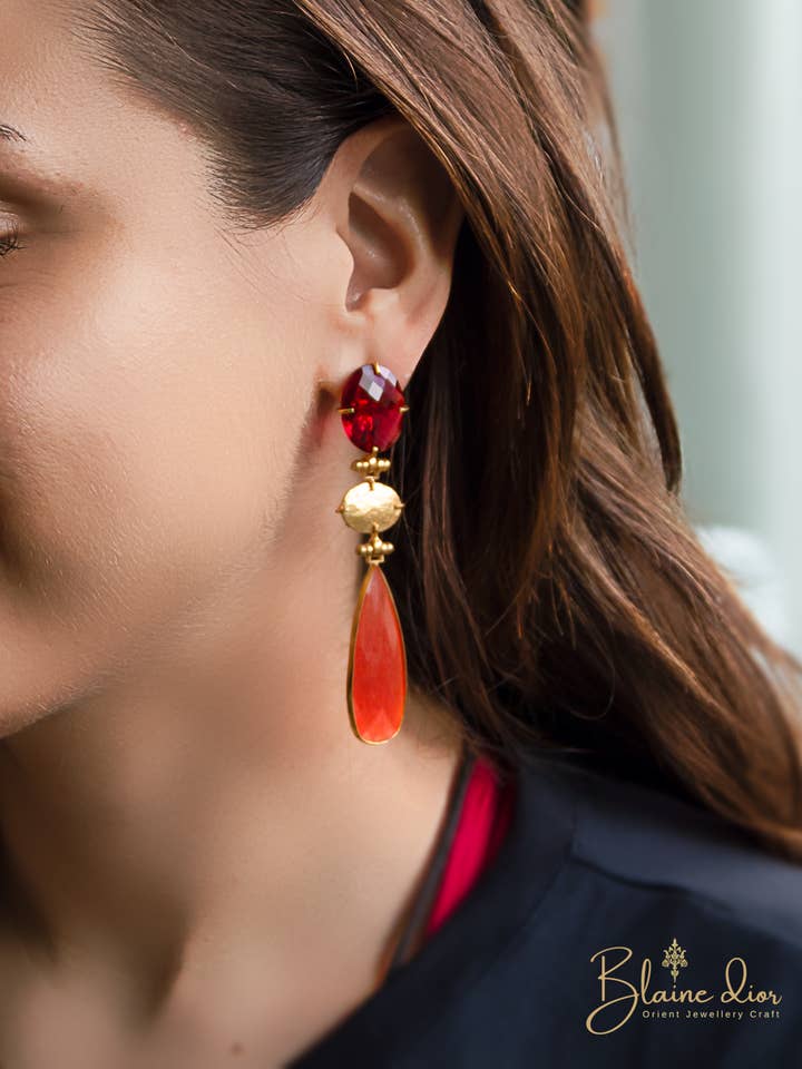 Natural Ruby and CZ Ruby Stone Gold Indian Earring for wholesale by BlaineDor