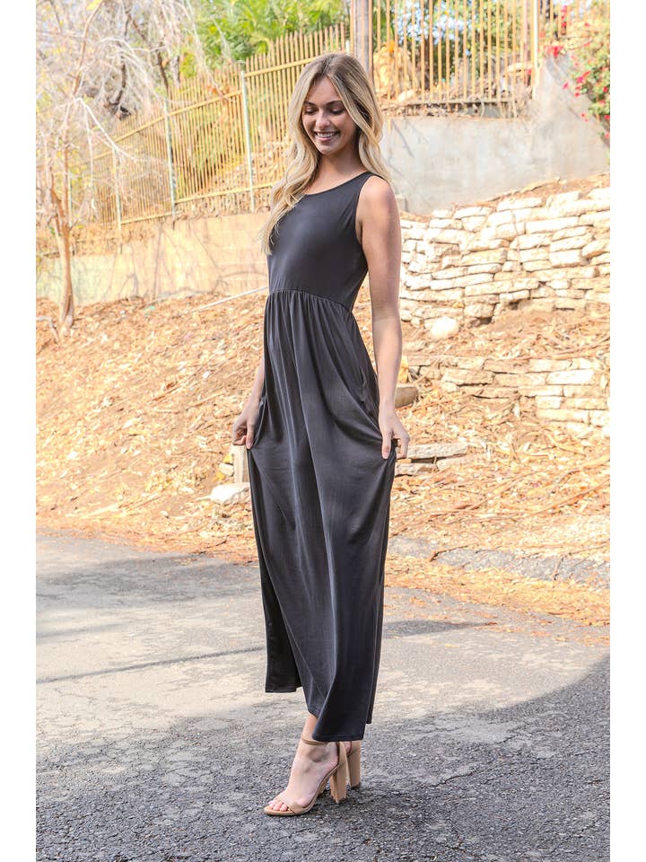 You & Me - Vendita all'ingrosso Vestito - Donna - YMD10095V-ABITO LUNGO SENZA MANICHE A TINTA UNITA9