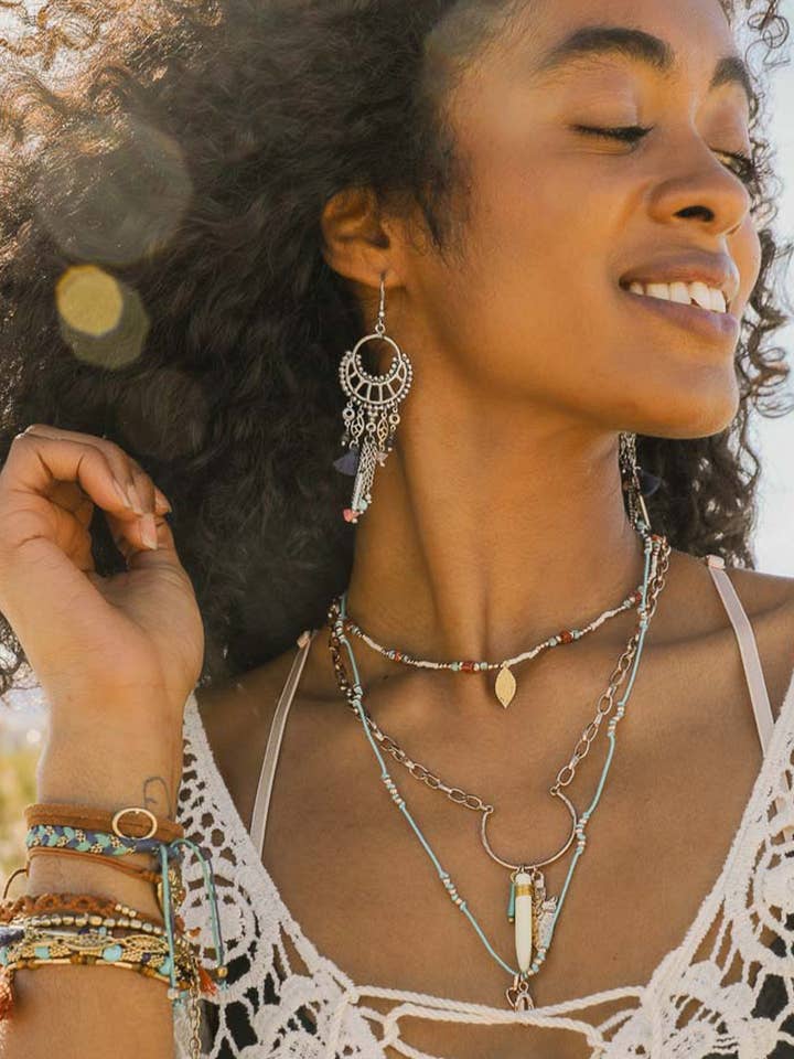 Dangling Rose Quartz and Fringe Earring for wholesale by Leto Accessories