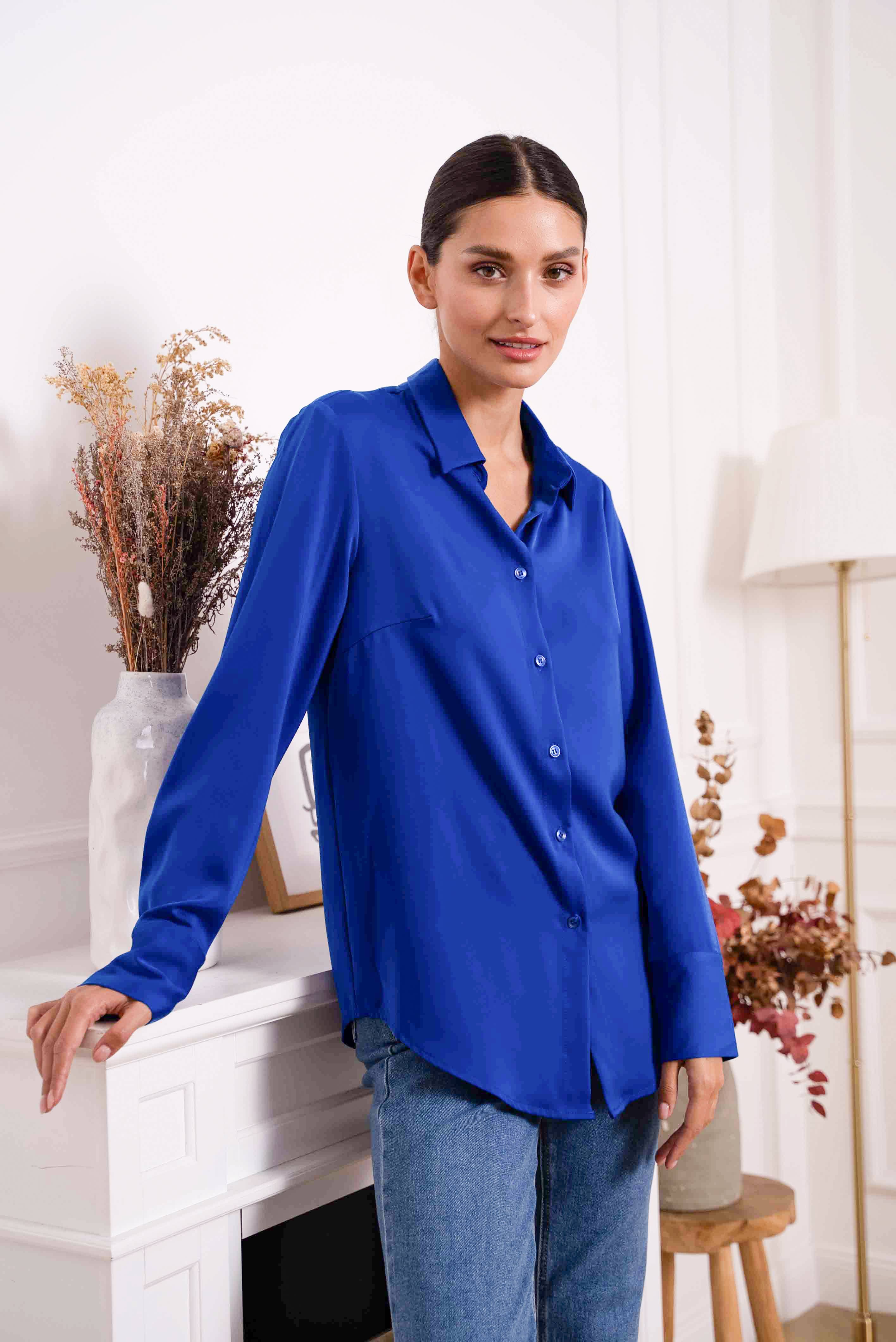 Attentif Paris - Wholesale Button Down Shirt - Women's - Satin shirt with classic notched collar41