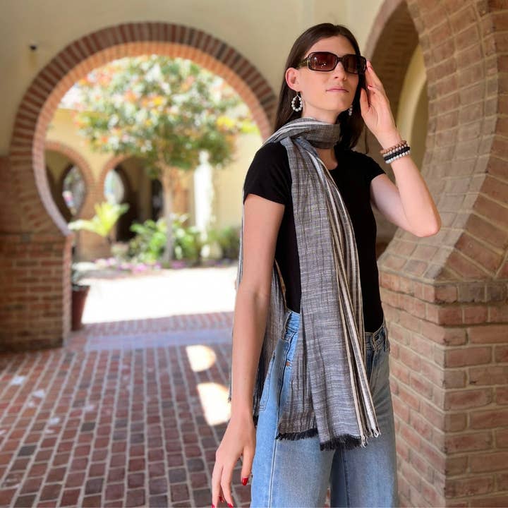 Humble Hilo - Wholesale Scarf - Women's - Humble Hilo Cumulus 100% Cotton Scarf Center Stripes46