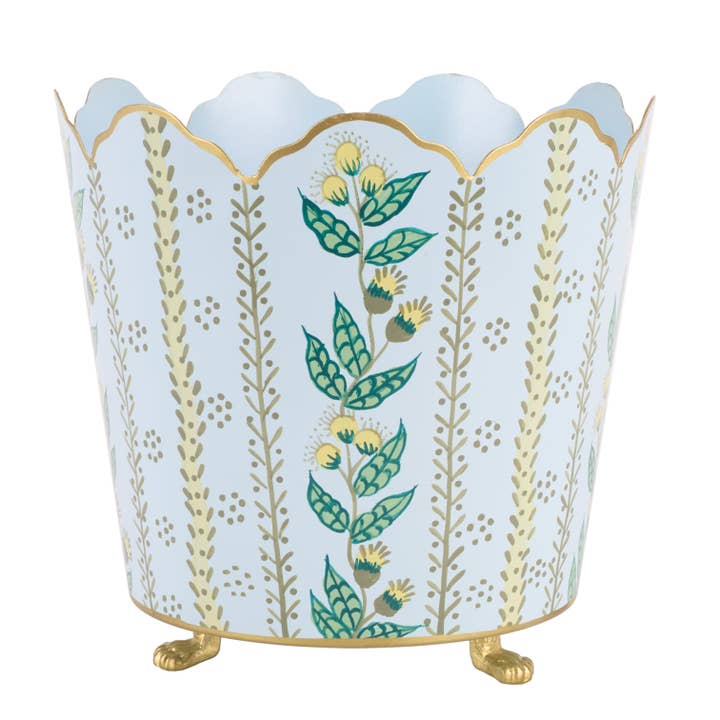 The Enchanted Home - Wholesale Plant pot - Pale Blue & Gold Floral Bucket Planter (3 Sizes)2