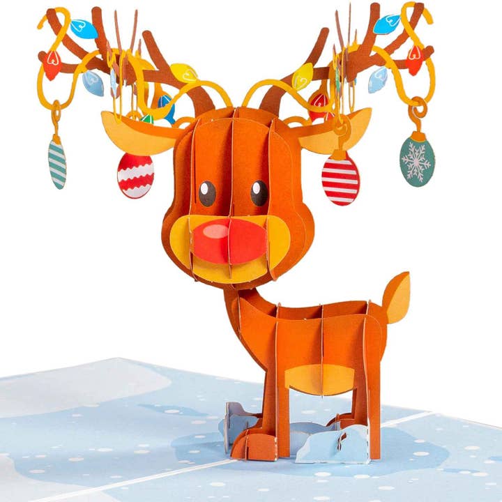 Paper Love Christmas Card - Ornament Reindeer Pop Up Card for wholesale by Paper Love