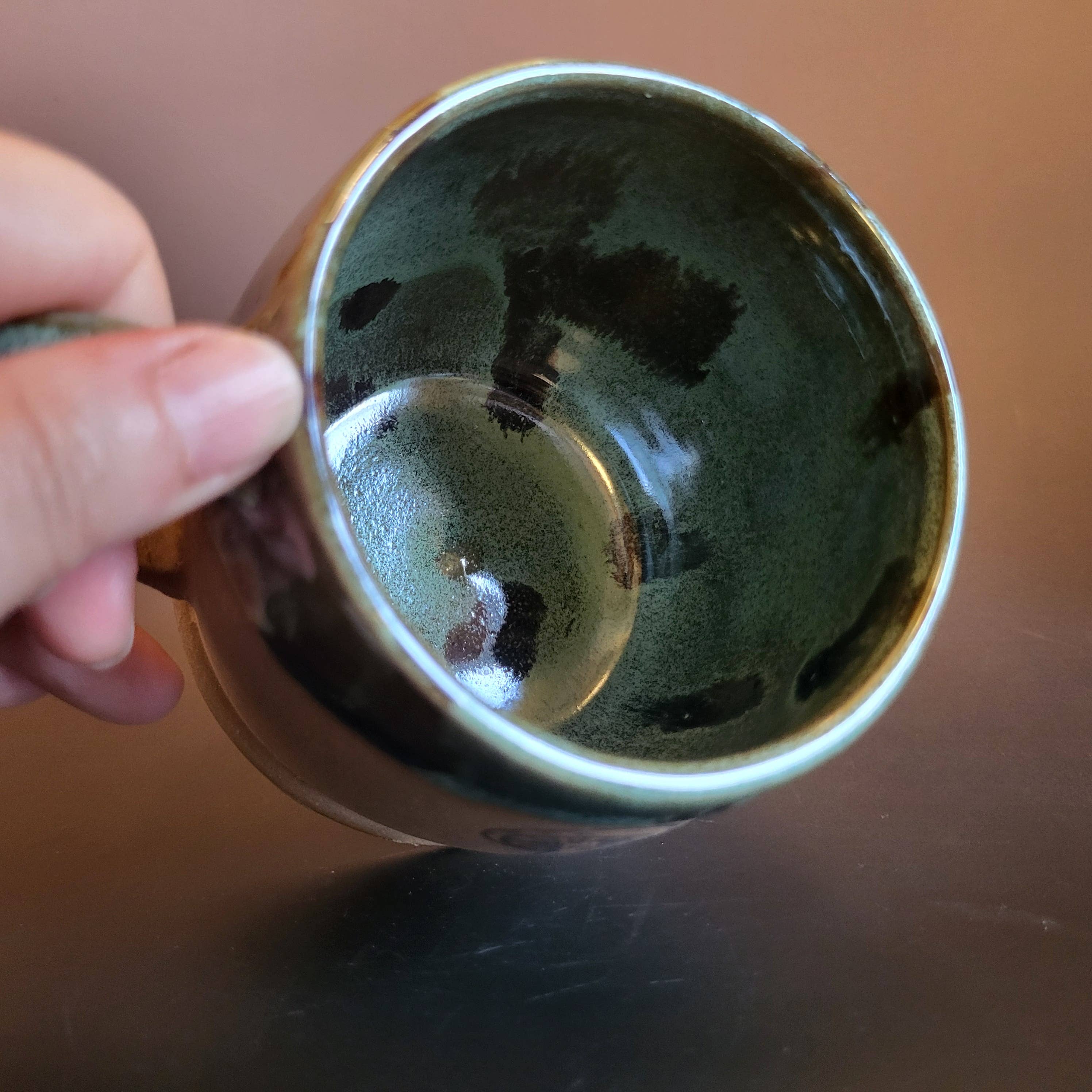 Divine Vessels Pottery - Wholesale Coffee Mug - Mug with Mushroom Emblem with Green and Brown glaze 5