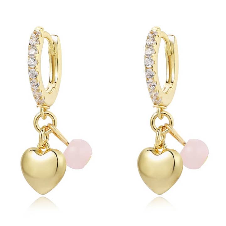 Hangend hart in goud en roze Huggie Back voor wholesale door The Tiny Gem