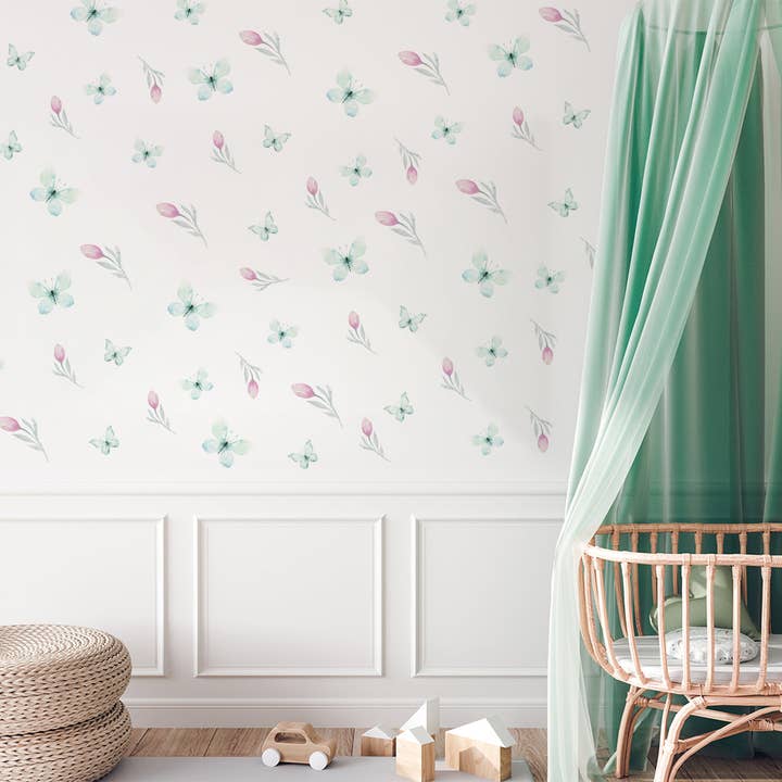 Wandtattoo Schmetterlinge und Frühlingsblumen für den Großhandel von Mica-Mica