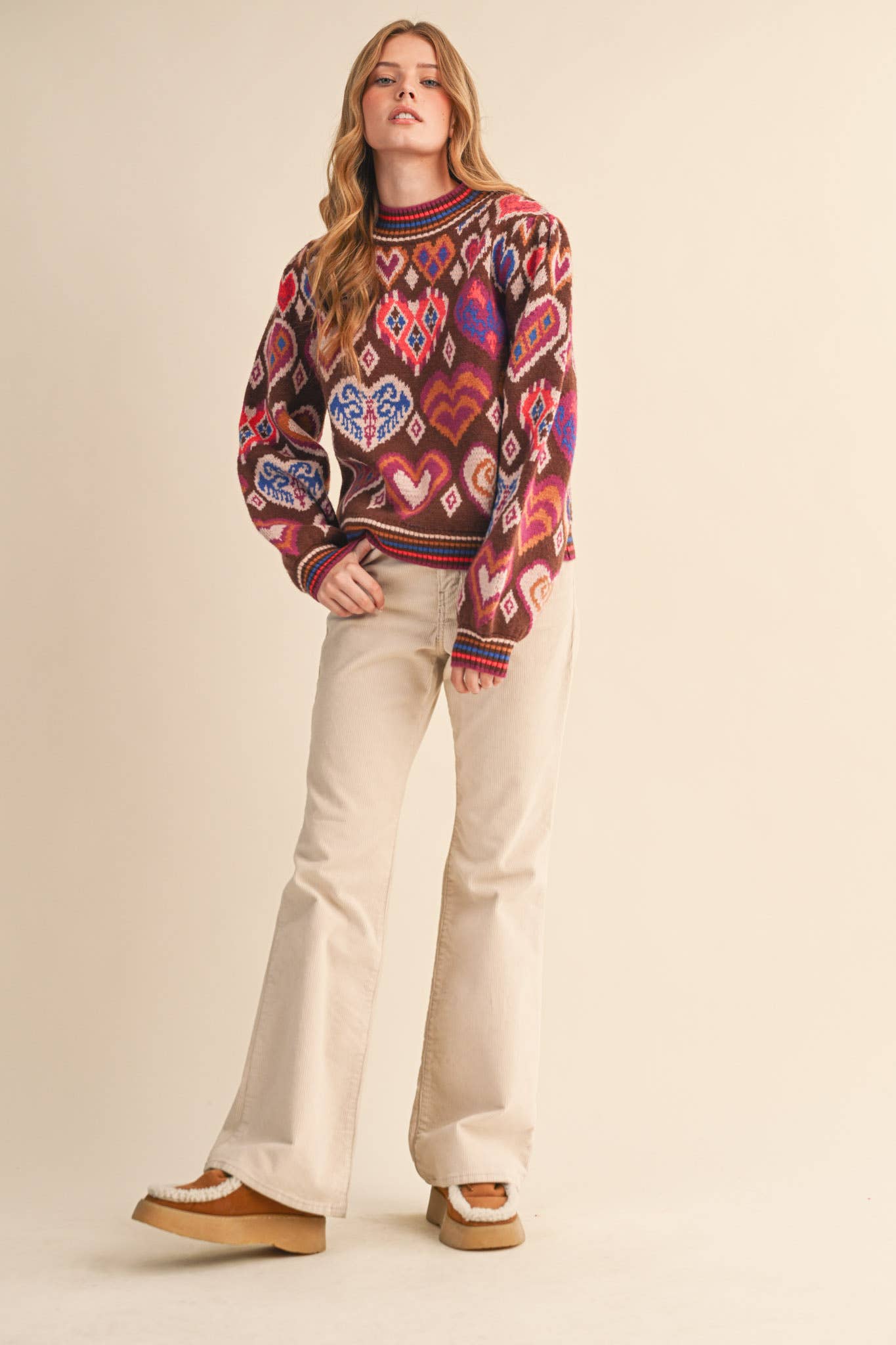 &MERCI - Wholesale Knit Sweater - Women's - HEART PATTERN PULLOVER SWEATER MSW1091359