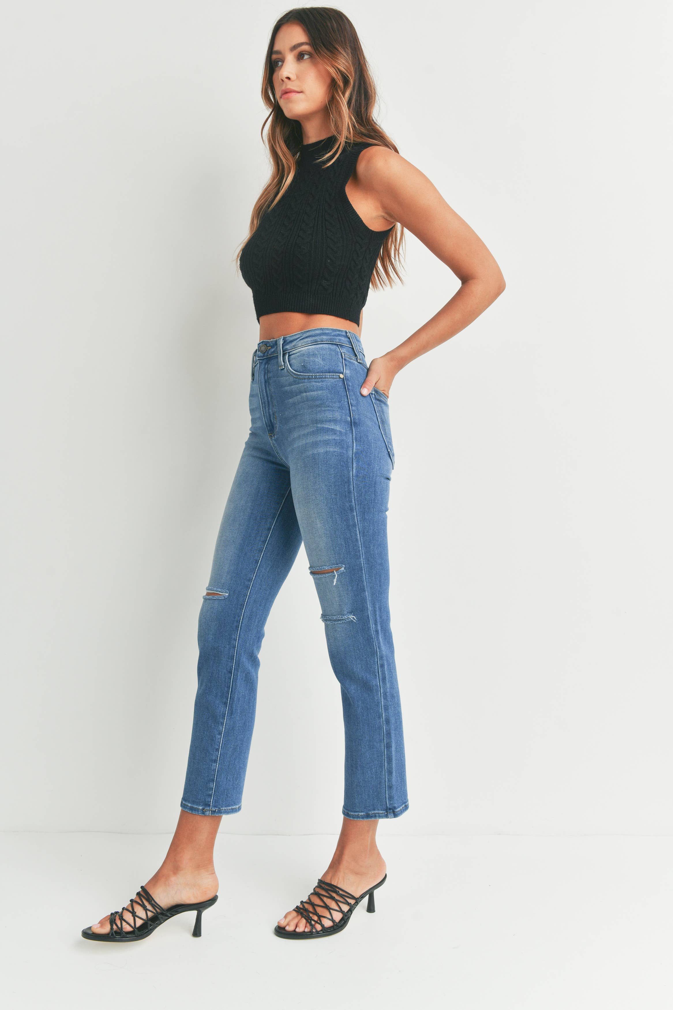 JUST BLACK DENIM - Wholesale Jeans - Women's - BP341J - MED - Straight Leg W/ Knee Slits1