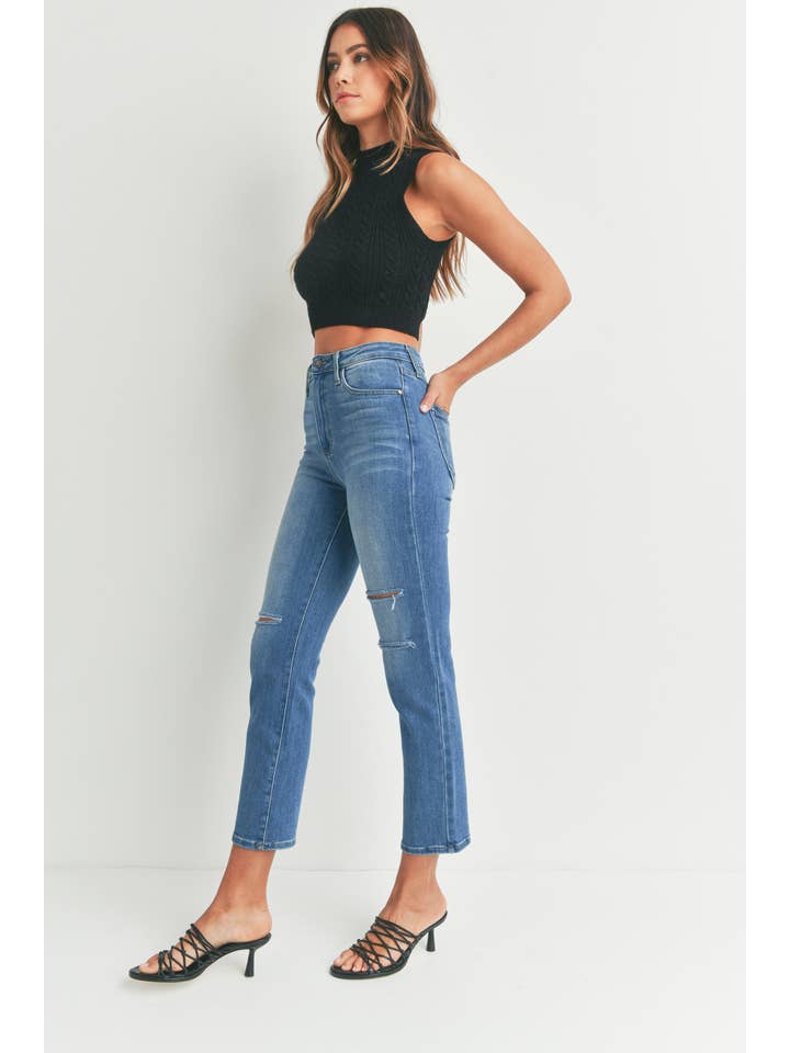 JUST BLACK DENIM - Wholesale Jeans - Women's - BP341J - MED - Straight Leg W/ Knee Slits1