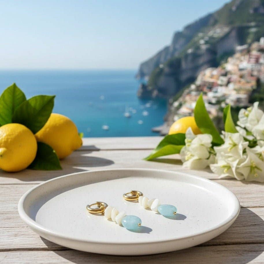 OE! – wholesale Hängande örhängen – AQUAMARE - Ringar i pärlemor och akvamarin1