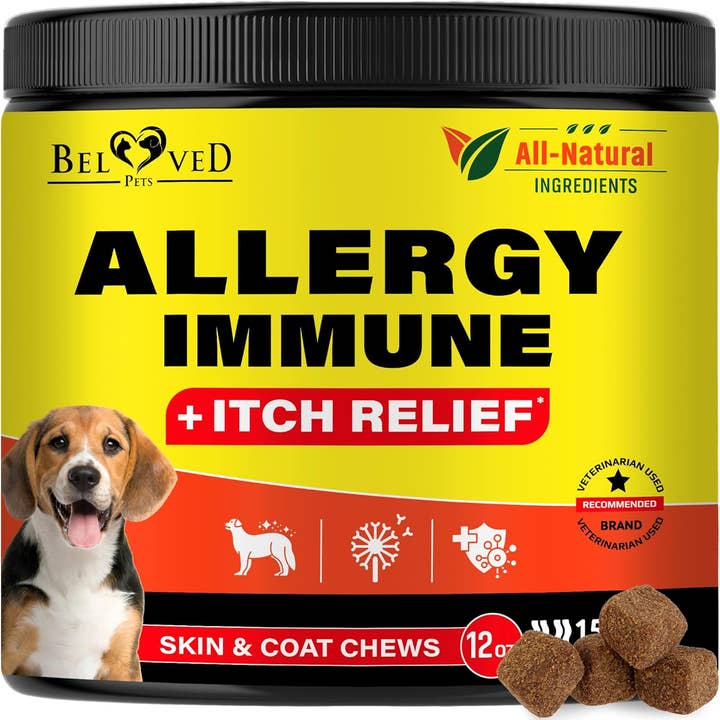 Dog Anti Itch & Allergy Relief Chews - Dry Itchy Skin & Hot Spot Treatment with Probiotic, Omega 3 Oil- Immune Supplement & Seasonal Allergies Medicine for Dogs, Puppy - 140 Bites Made in USA for wholesale by Beloved Pets