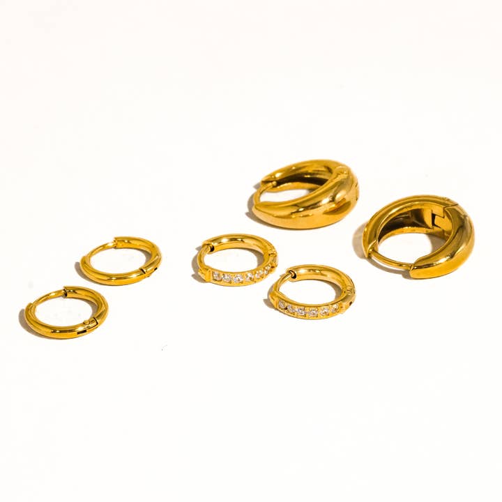 Rayon 18K Gold Non-Tarnish Glam Hoop Earring Set for wholesale on Faire3