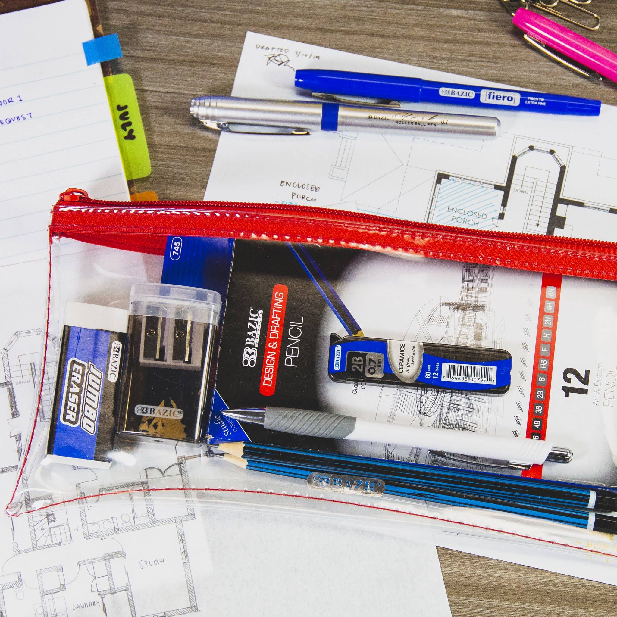 Luna Office Supply -  Everyday Essential – wholesale Pencil case/pouch – 11" x 5" Clear Pencil Pouch1