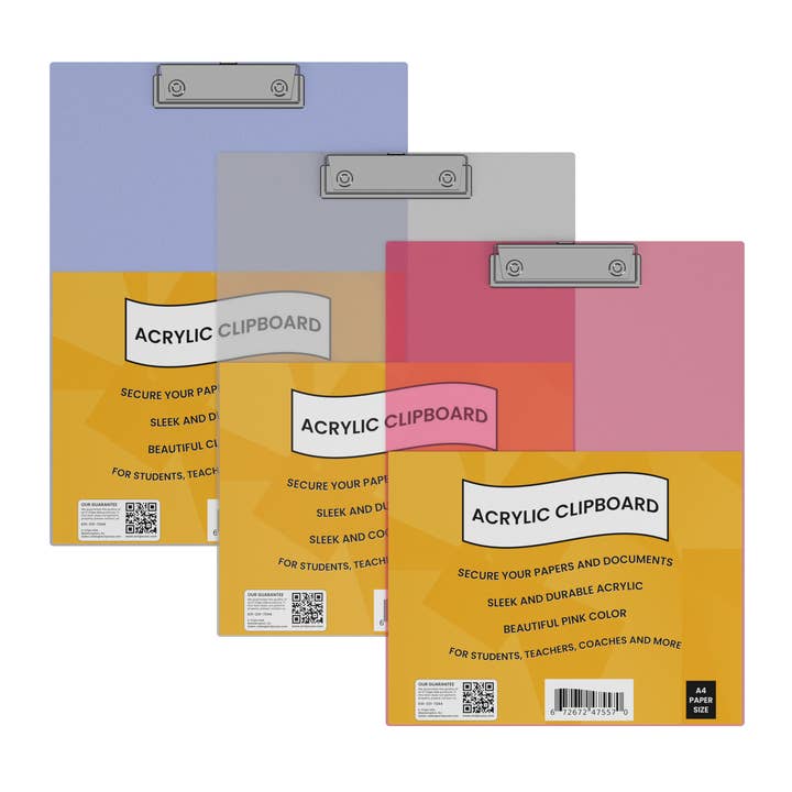 Pince-notes en acrylique 9x12 po A4 – Couleurs assorties – Lot de 36 pour la vente par Eclips USA