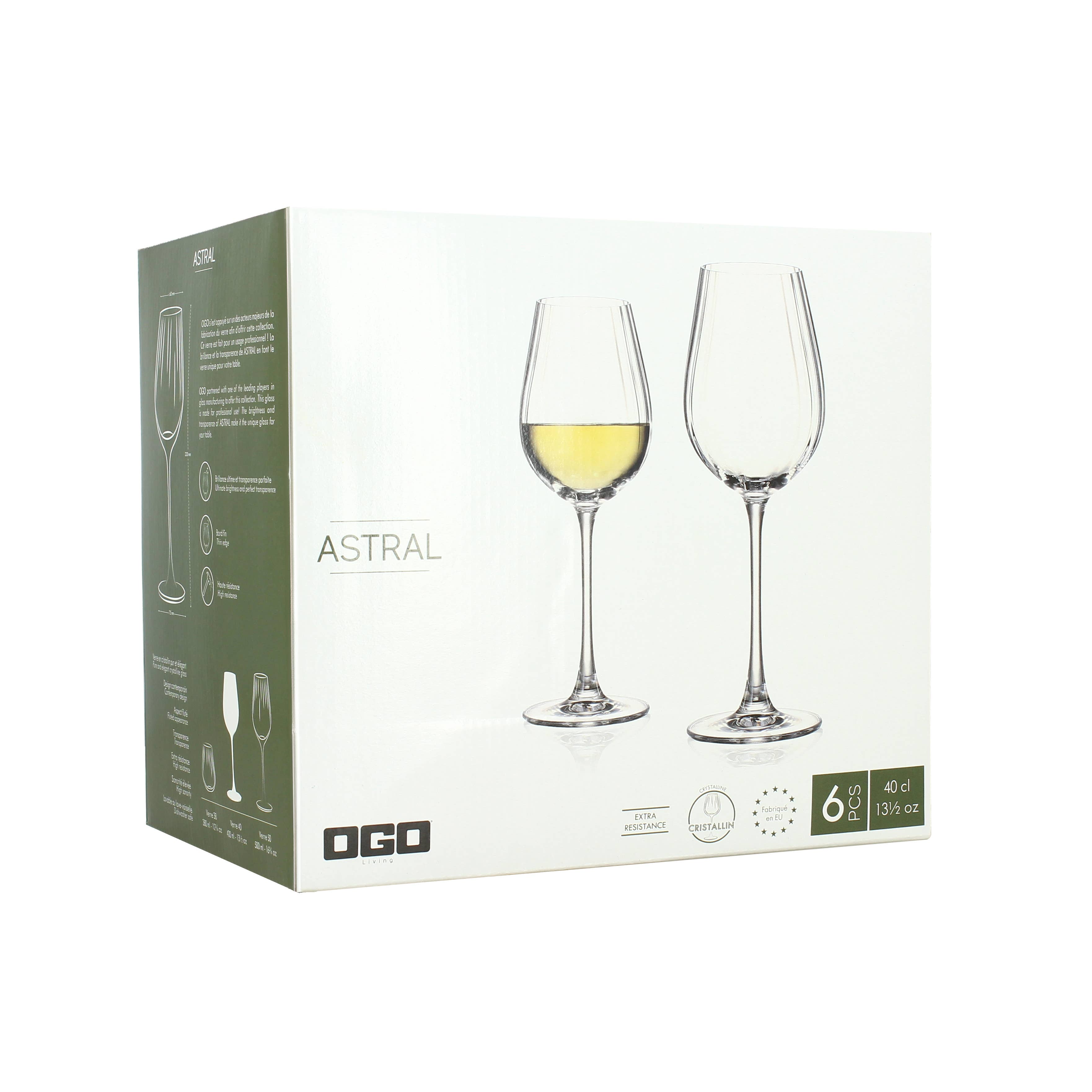 Ogo living - Wholesale Wine Glass - Box of 6 Astral stemmed glasses 40cl in crystal glass5