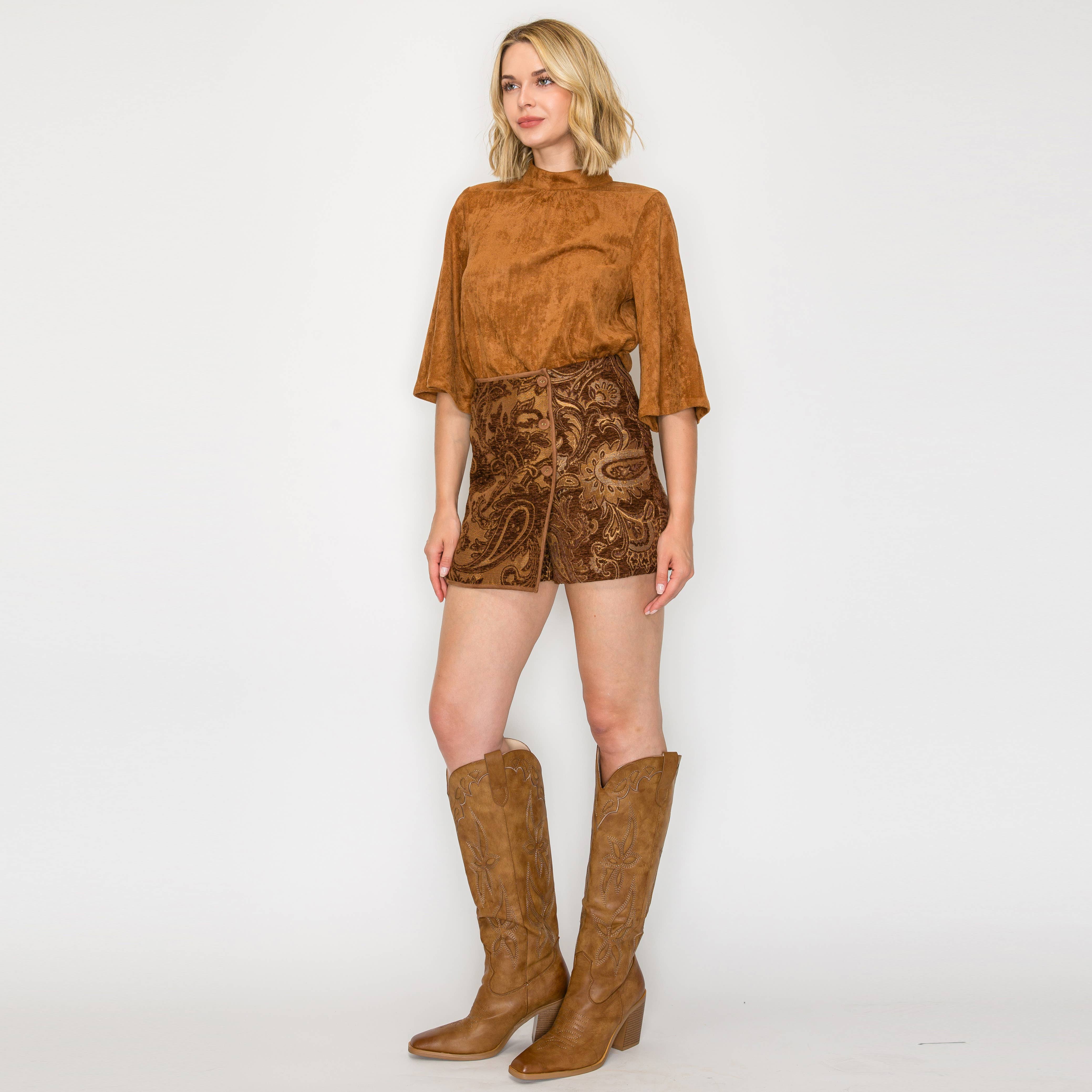 LoveWednesday - Wholesale Shorts - Women's - Love Story Brown Paisley Skort - LWP13463