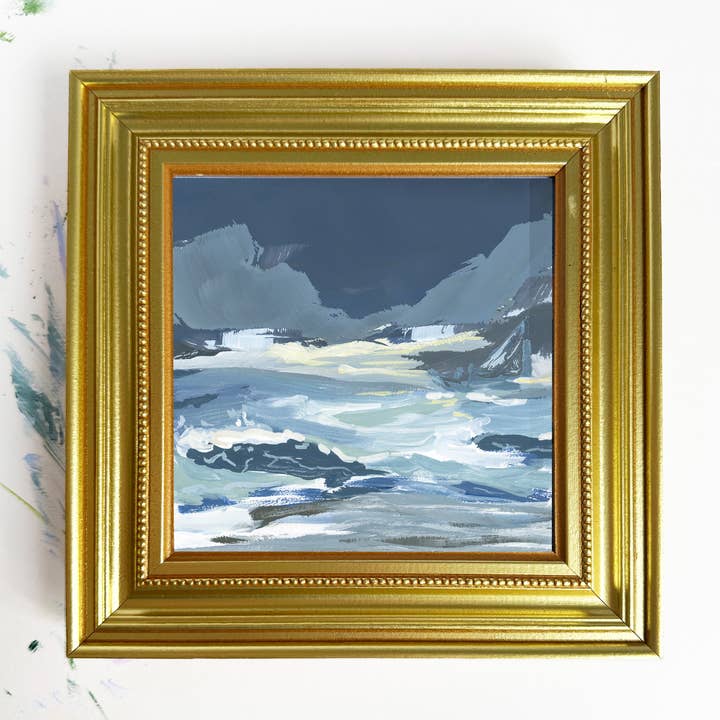 Ocean Scene with Boat, Framed Art Print on Canvas for wholesale by Green Barn Studio