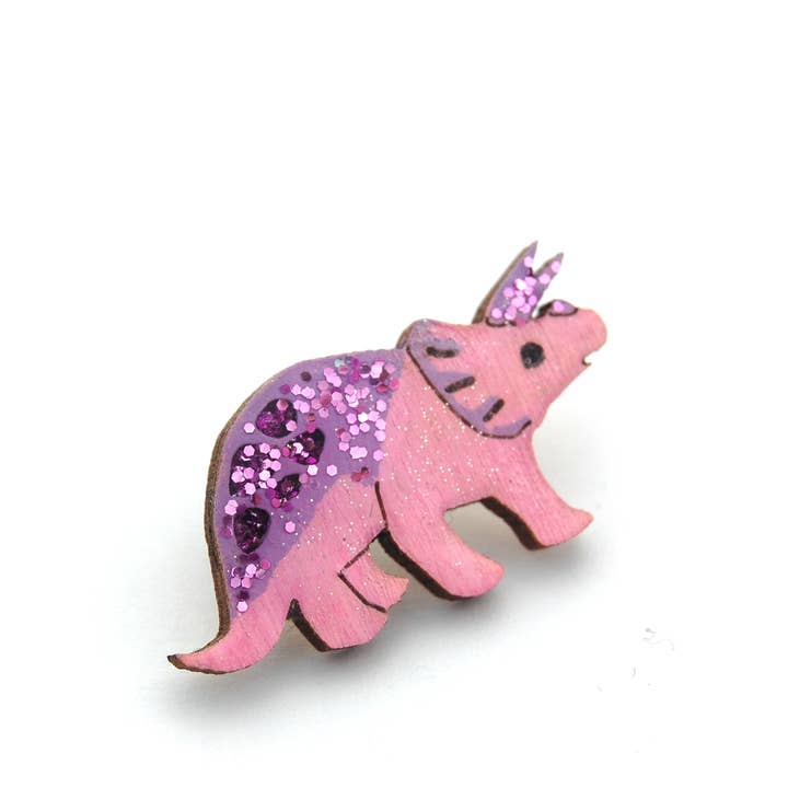 Bekbek Makes - Wholesale Brooch - Triceratops Dinosaur - Pink & Purple (Pin Badge or Necklace2