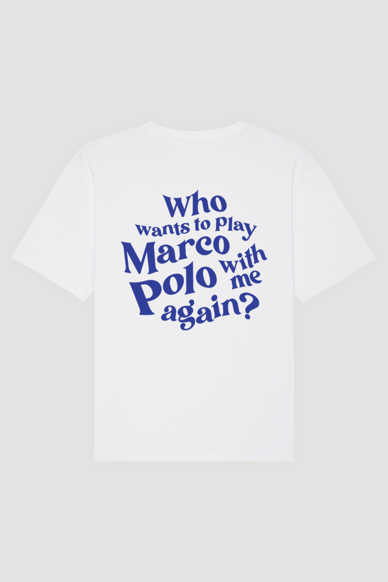 Nostalgic Apparel - Wholesale Screen Printed T-Shirt - Women's - Who Wants to Play Marco Polo | White Tee0