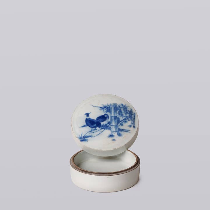 Cobalt Guild - Wholesale Decorative Box - Blue and White Porcelain Pheasant Pair Ink Box