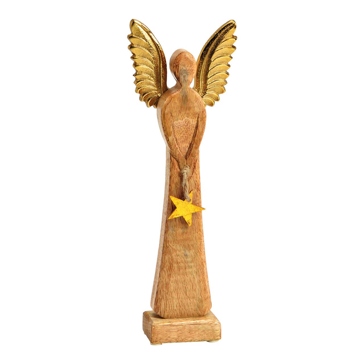 Wurm - Wholesale Decorative Figurine - Angel figurine with metal wings, star pendant made of mango wood brown, gold (W/H/D) 12x34x6cm0