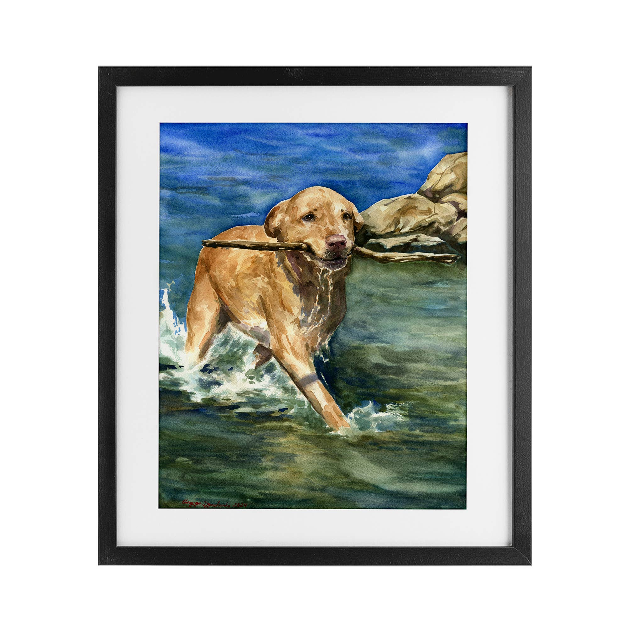 Stupell Industries - Vente Enseigne murale - Art mural sous verre - Labrador heureux avec bâton0