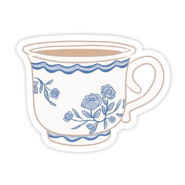 Blue and White Vintage Tea Cup - Vinyl Sticker for wholesale by Simple Whimsy