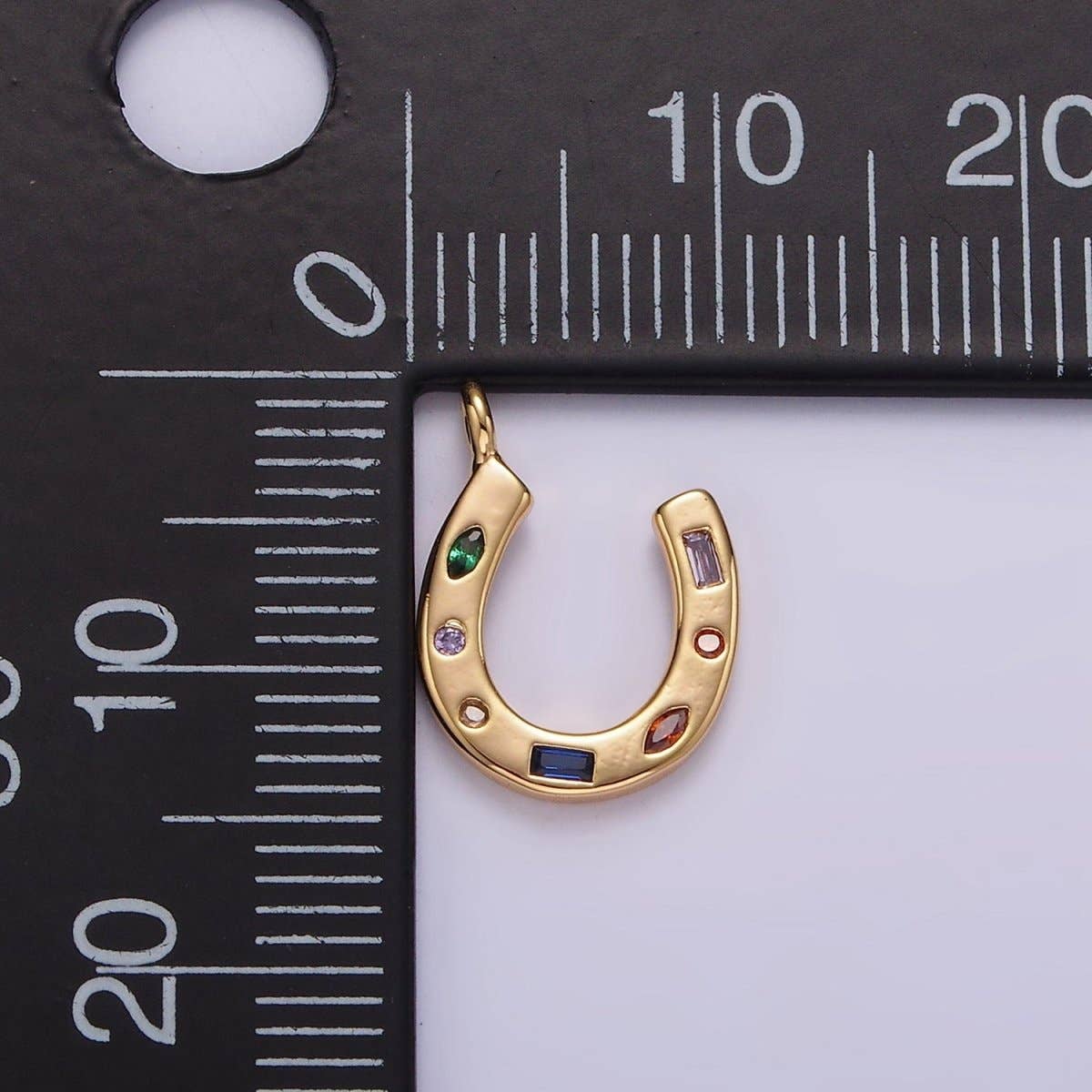 Aim Eternal - Wholesale Individual Charm/Pendant - 14K Gold Filled CZ Multicolor Dotted Lucky Horseshoe Charm | AC-8193