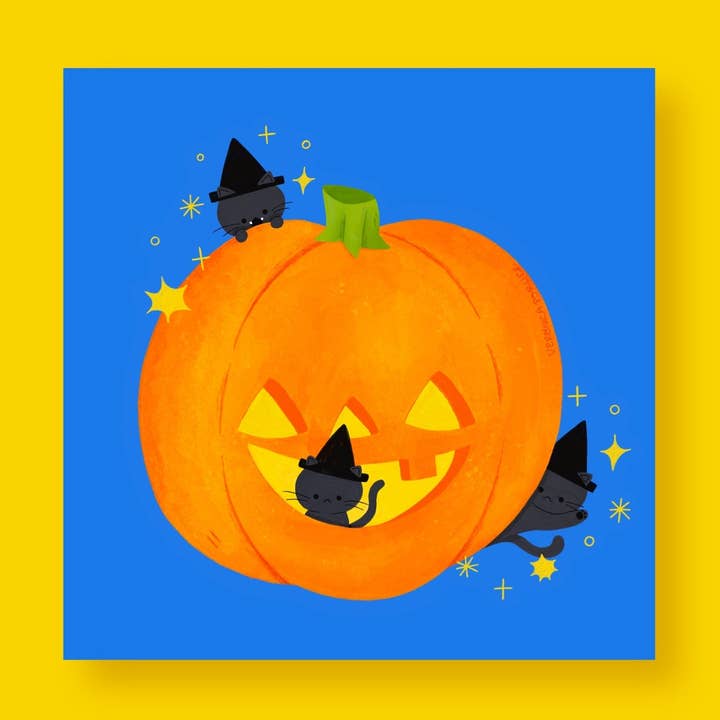 Pumpkin Cats Print for wholesale by Veronica Porlier Illustrations