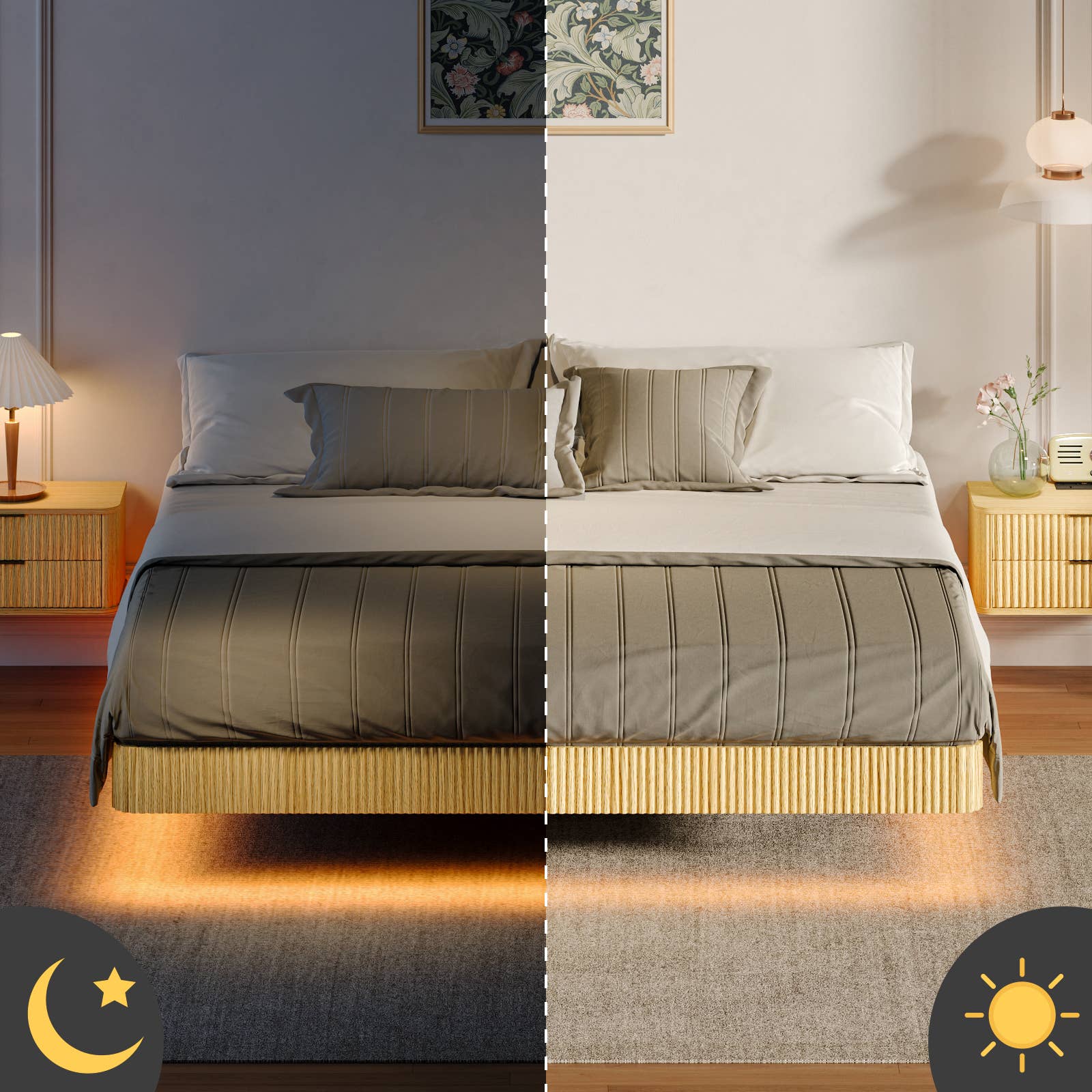 39F Inc. - Wholesale Bed - Floating Bed Frame with LED Lights  2 Sizes and 2 colors15