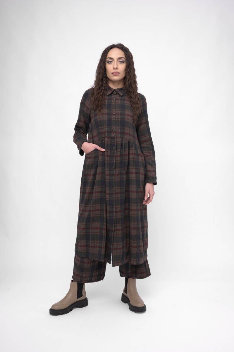Baci & Amici Fashion - US Continental - Wholesale Dress - Women's - Cotton Plaid Tiered Waist Dress2