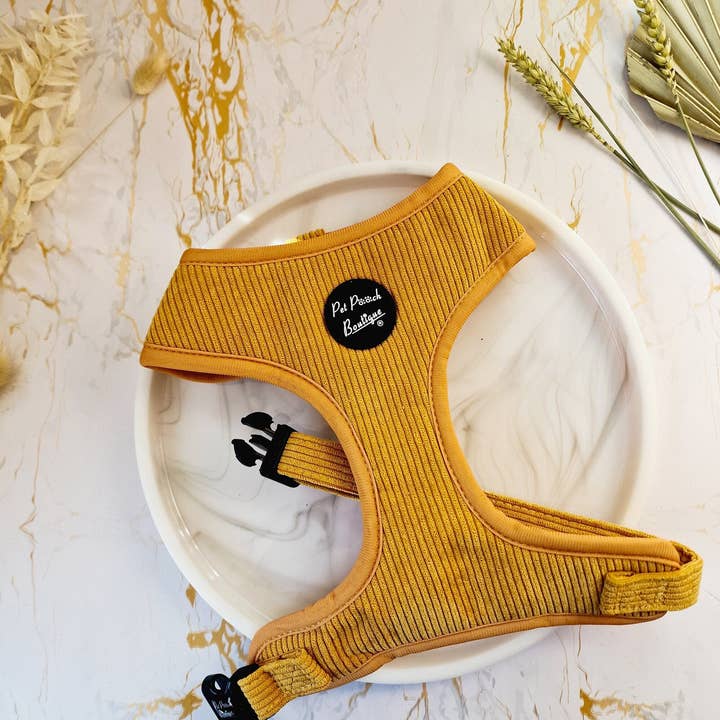 Mustard Yellow Cord Dog Harness (autumn/soft) for wholesale by Pet Pooch Boutique